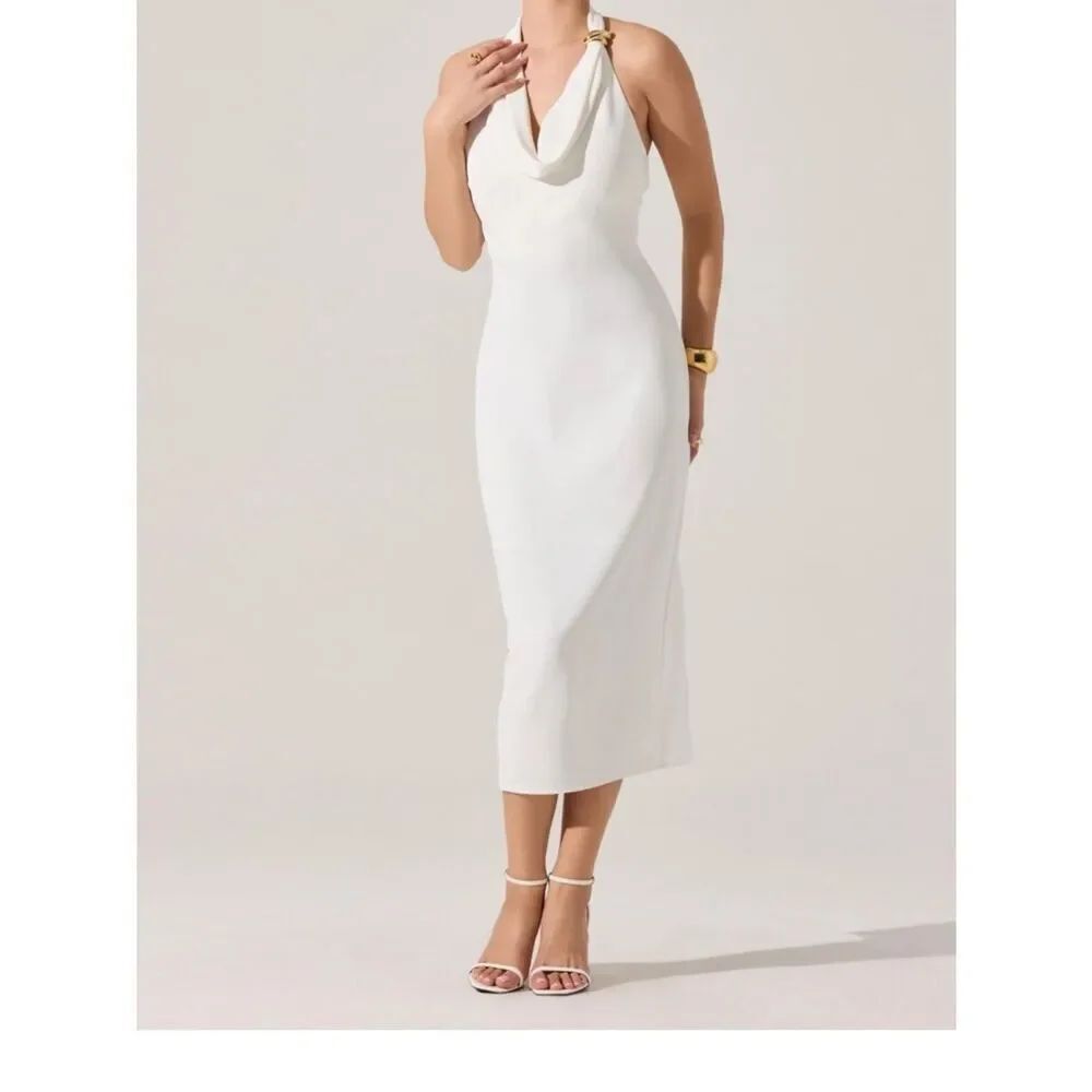 Astr White Halter Cowl Midi Dress